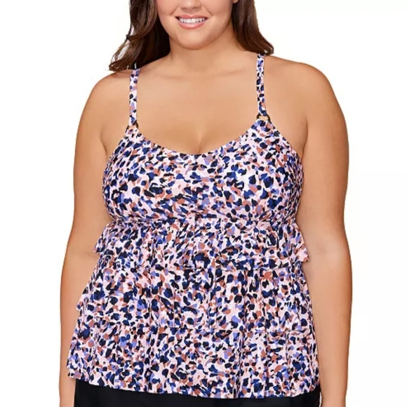ISLAND ESCAPE TANKINI TOP SIZE 20W PINK PURPLE BLACK CHEETAH PRINT NRE WITH TAG - Picture 2 of 9